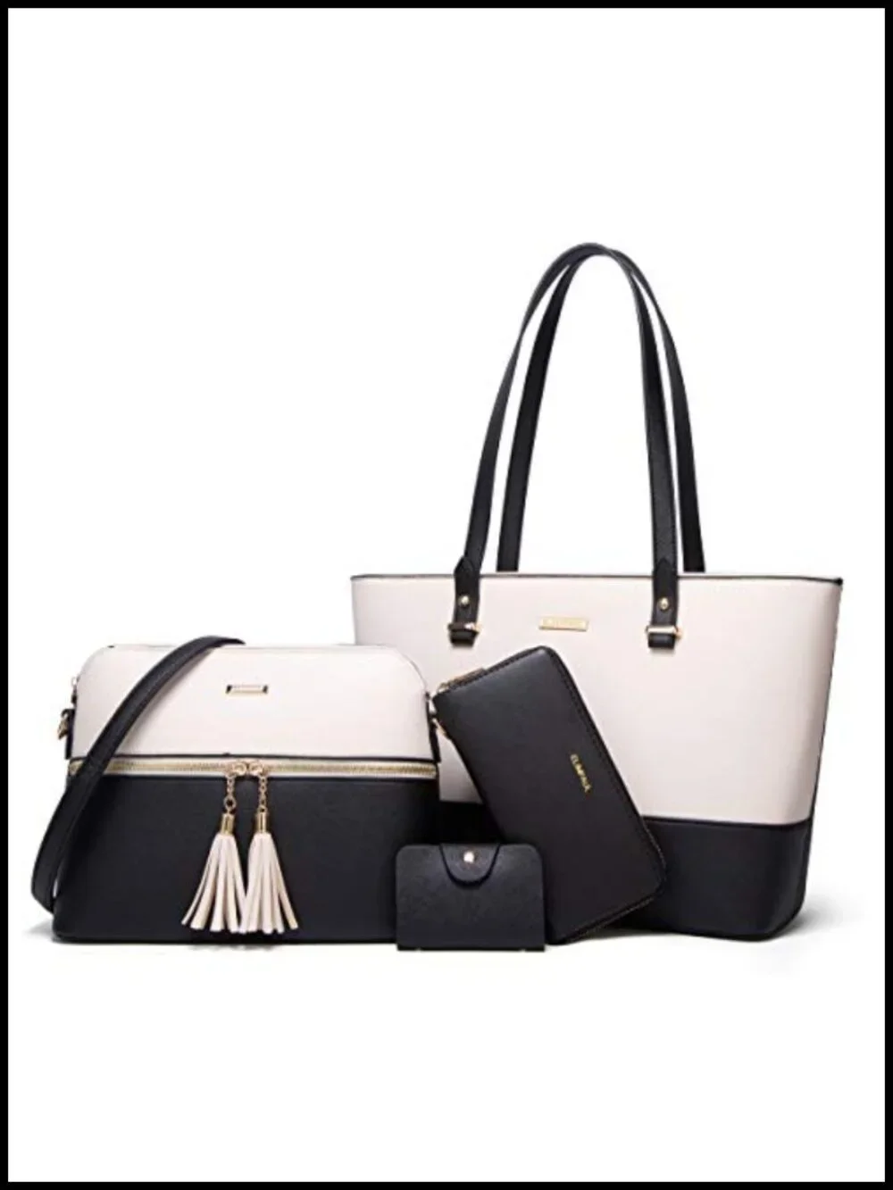 4-Piece Faux Leather Tote Bag Set with Satchel and Wallet